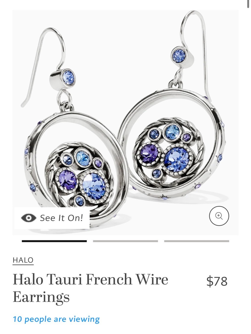 Brighton Halo Wire Earrings with Blue and Purple Crystals and Bangle Bracelet